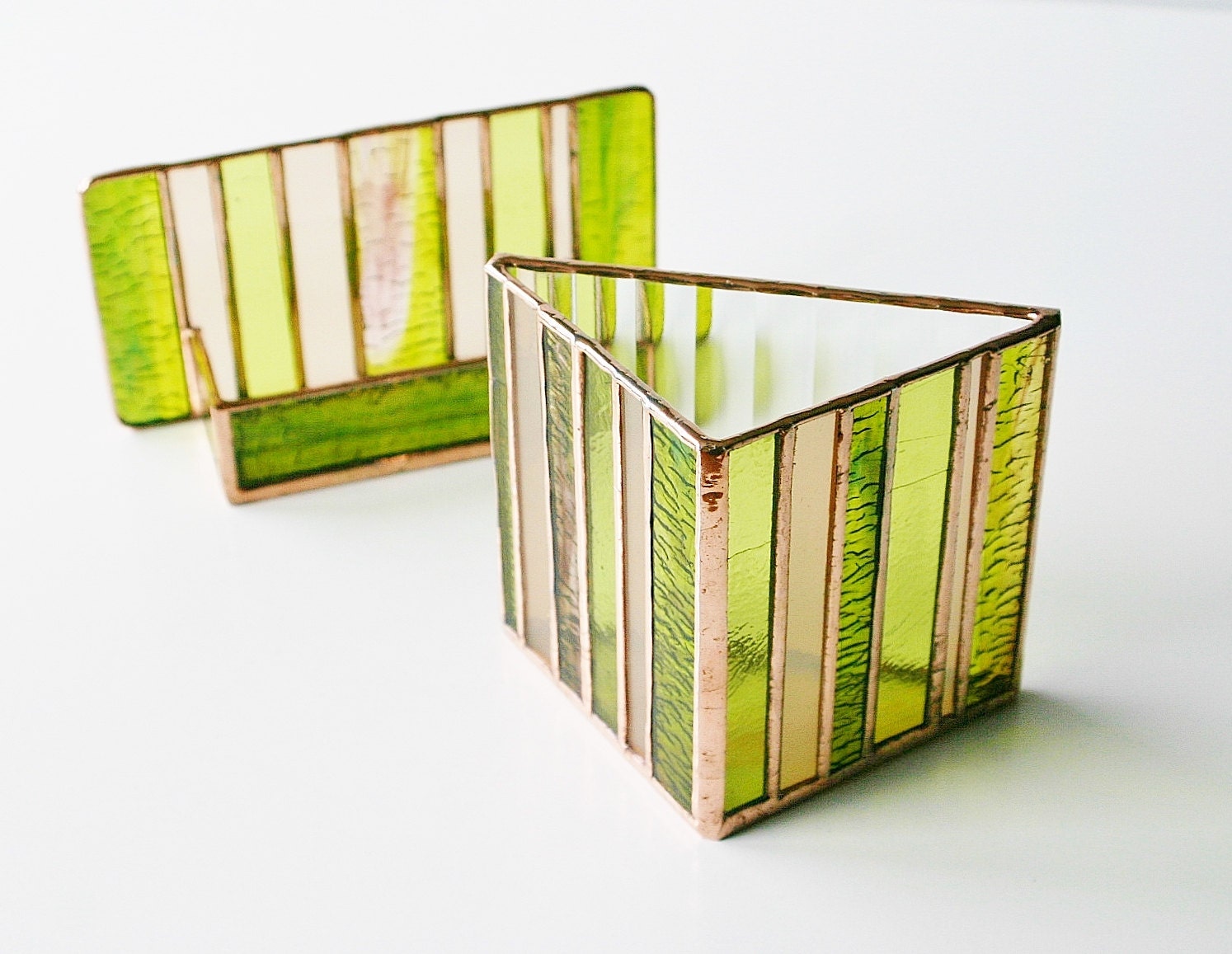 NEW Stained Glass Pencil Holder Lime Green Peach Rose Mauve Art Glass Contemporary Desk Accessory Office Decor Unisex OOAK