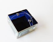 Stained Glass Box Indigo Sapphire Blue 4x4 w/ two Butterflies Graduation Gift Anniversary Wedding Gift  Handmade OOAK