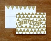 Metallic Gold Thank You Card - hand pulled linocut print