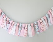 Shabby Chic Rag Tie Garland  Blue Aqua Pink Red  Perfect for Baby Girl Nursery/Bedroom  or Photography Prop