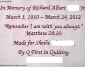 Quilt Label - Muslin, Custom Made & Hand Embroidered