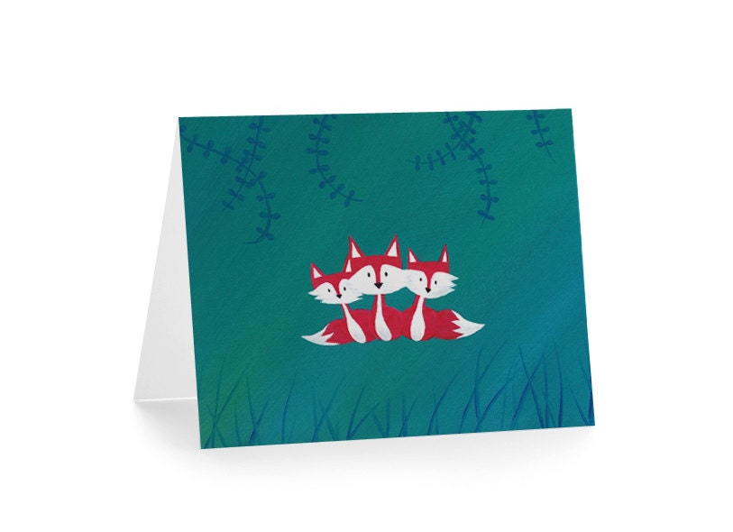 Three Baby Foxes Blank Greeting Card & Envelope
