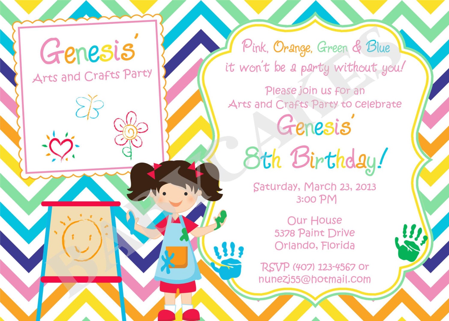 Arts and Crafts Party Birthday Invitation - DIY Print Your Own - Choose your girl