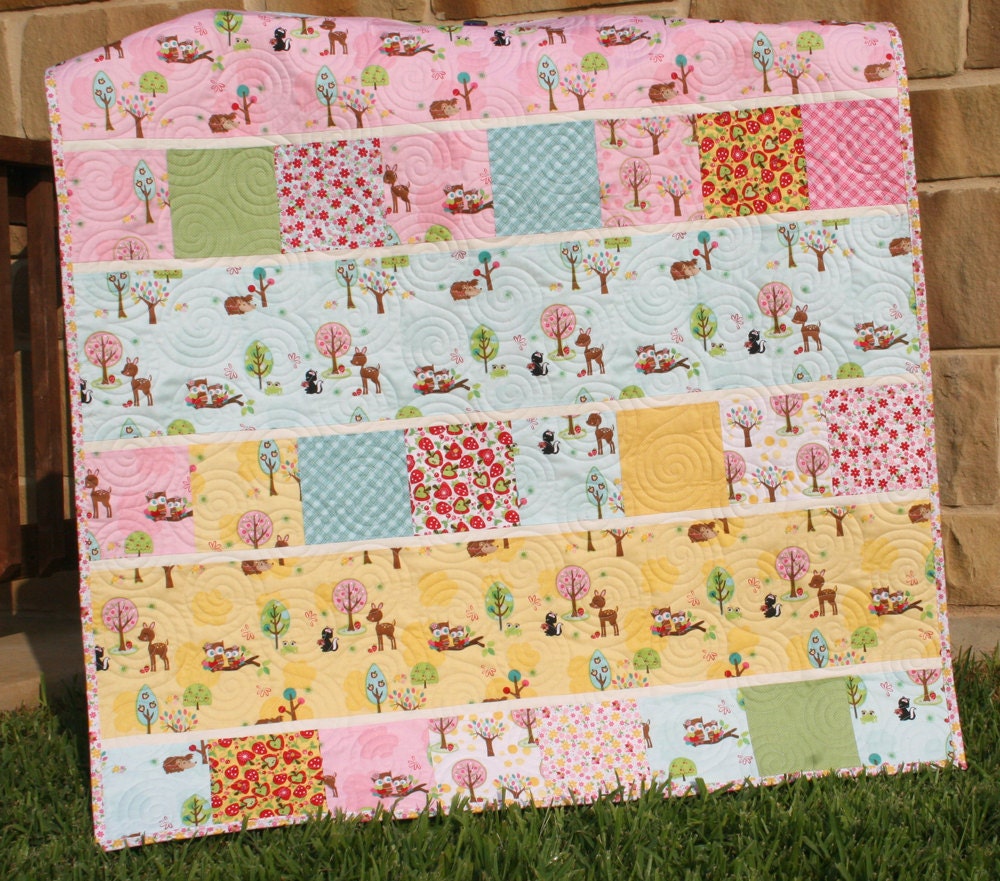 Owl Baby Girl Quilt Woodland Animals Hoo's in the Forest Blanket