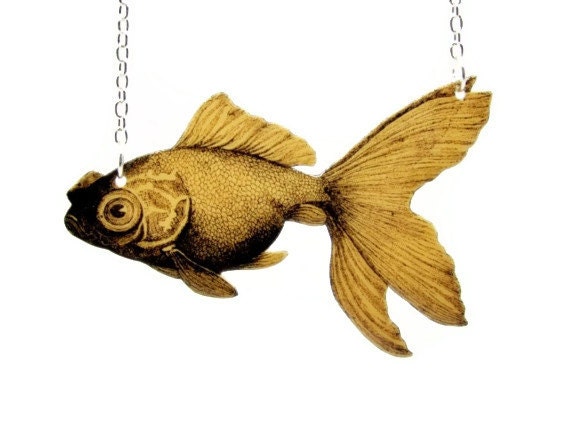 Orange Goldfish Necklace Fish Jewelry Statement Nautical Animal Koi Vintage Illustration