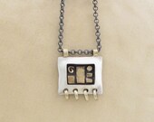 Silver and Gold Pendant -  Rectangle 14k Gold & Silver Necklace - Geometric Pendant