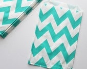Chevron Favor Bags 20 Aqua Green Wedding Candy Buffet Baby Shower Paper Goods Favors Kids Birthday Party Carnival Popcorn w/ straw flags