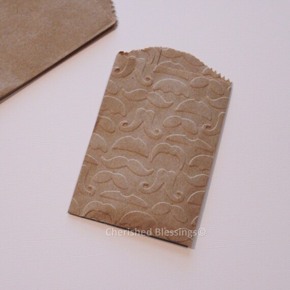 Table Setting Wooden Cutlery Silverware Bags 20 Rustic MINI SIZE BAG Embossed Mustache Favor Paper Goods Birthday Wedding Baby Shower Il_570xn