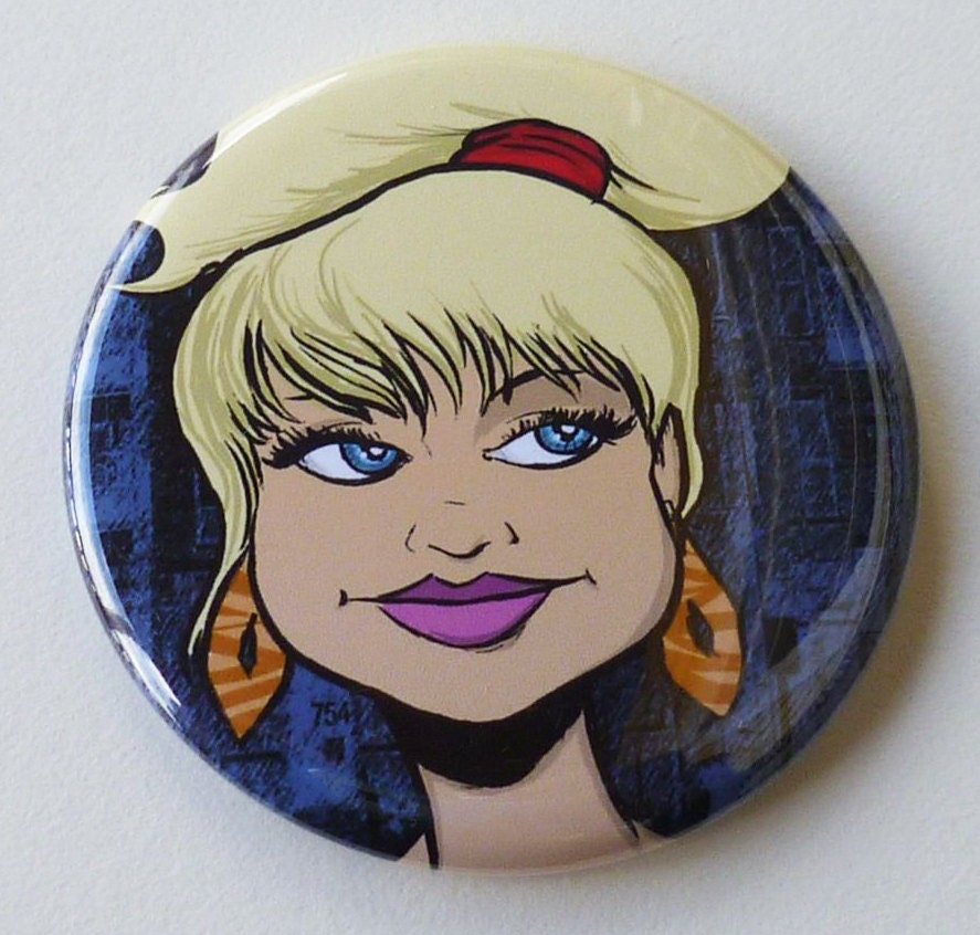 Julie, pretty blonde girl with a ponytail & big earrings 2.25 Magnet