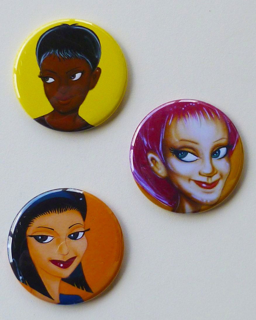 Set of 3 Pixie Magnets 2.25" in diameter, Beautiful Ladies