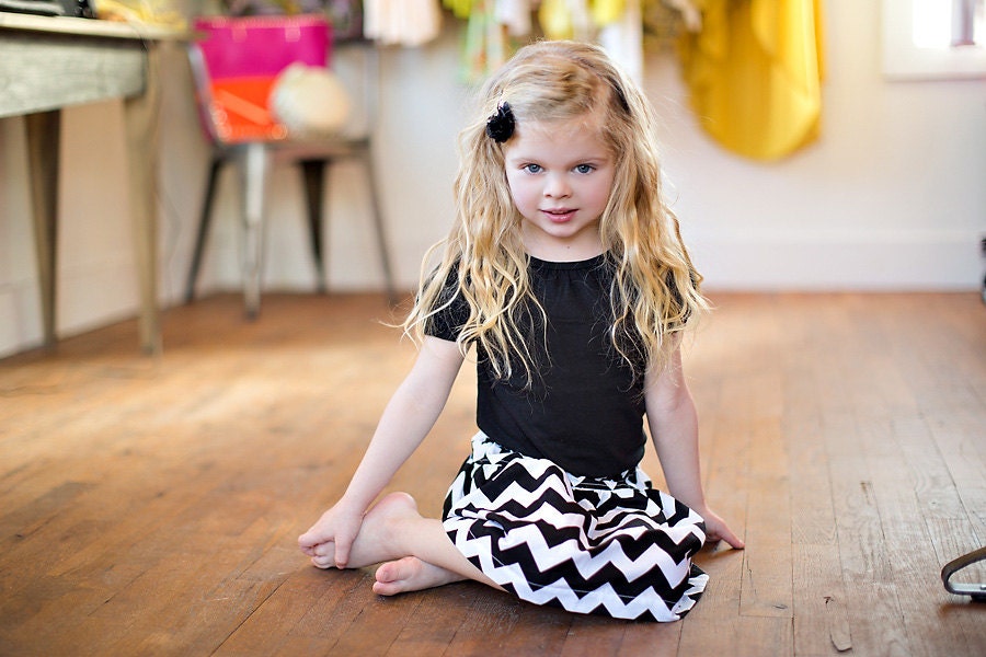 girls twirl skirt Black Chevron fabric by Riley Blake, custom made by Baby Harrill  sizes 6 month - 4T