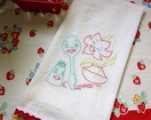 Retro inspired embroidered kitchen towel