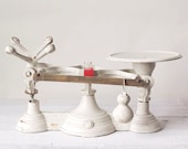 Antique Scale - Creamy White Cast Iron 8 Pound Grain Balance, Rustic Farmhouse Decor