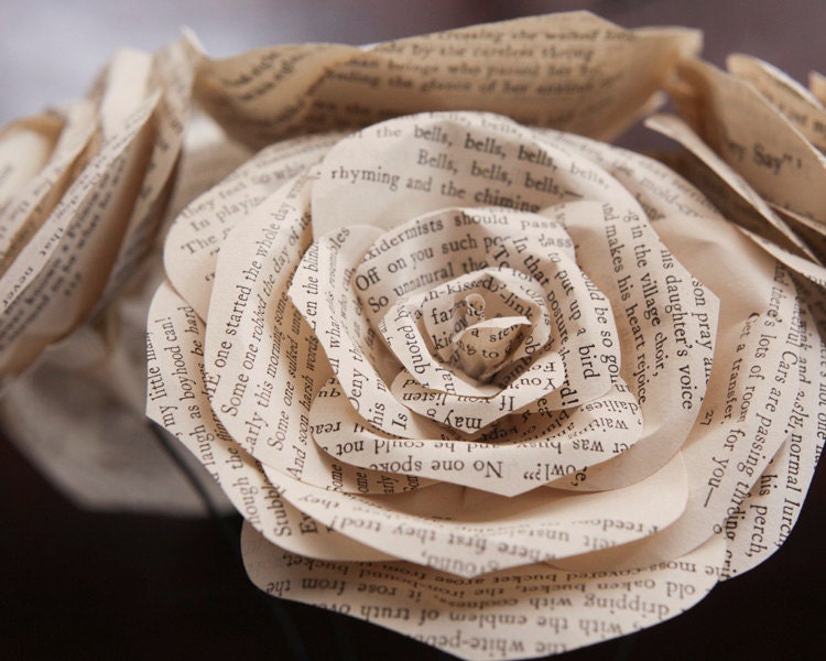 Poetry Roses - Paper Flowers made from Vintage Poetry Book Pages, One Half Dozen