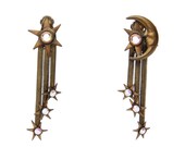 1980s Bronze Moon and Stars Statement Earrings
