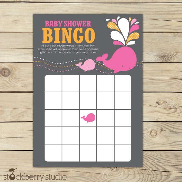 Whale Baby ShowerHot Pink Printable Bingo Game - Instant Download Il_170x135