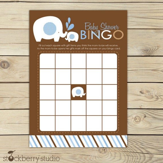 Blue and Brown Elephant Baby Shower Printable Bingo Game - Instant Download Il_570xn