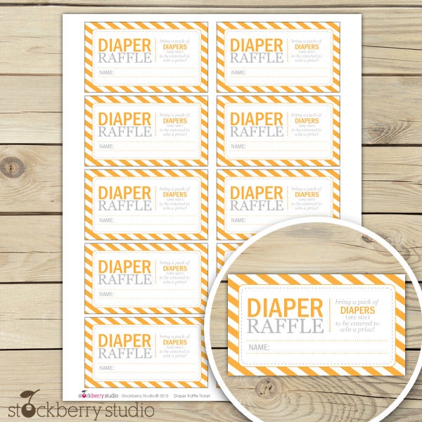 Orange Baby Shower Diaper Raffle Tickets - Instant Download Il_570xn
