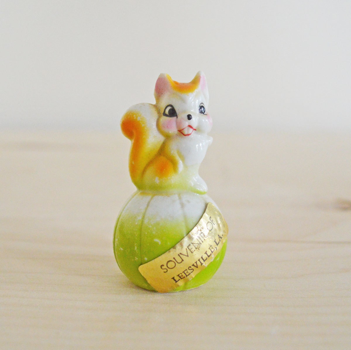 Vintage Ceramic Squirrel Chipmunk Figurine Souvenir Louisiana Made in Japan Home Decor Orange Green White