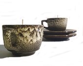 Espresso Cup and Saucer soy candles - Set of 2 cedarwood and vanilla pure essential oil, unique gift idea