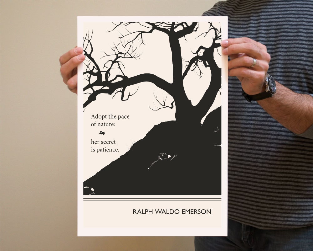 Illustration, Ralph Waldo Emerson Quote, Fine Art Print and Art Poster, Nature drawing, Deer Illustration, Tree Drawing