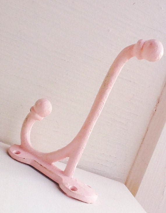 Shabby Chic Pink /Cast Iron / Barn Hook / Metal Wall Decor / Distressed /Country/Summer-Spring Home Decor -Pastels-Romantic Gifts