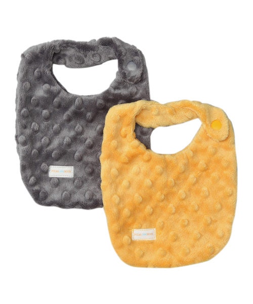 Newborn Baby DROOL Bib SET in Gray & Yellow Dimple Minky - Perfect NEW baby gift - Free Shipping