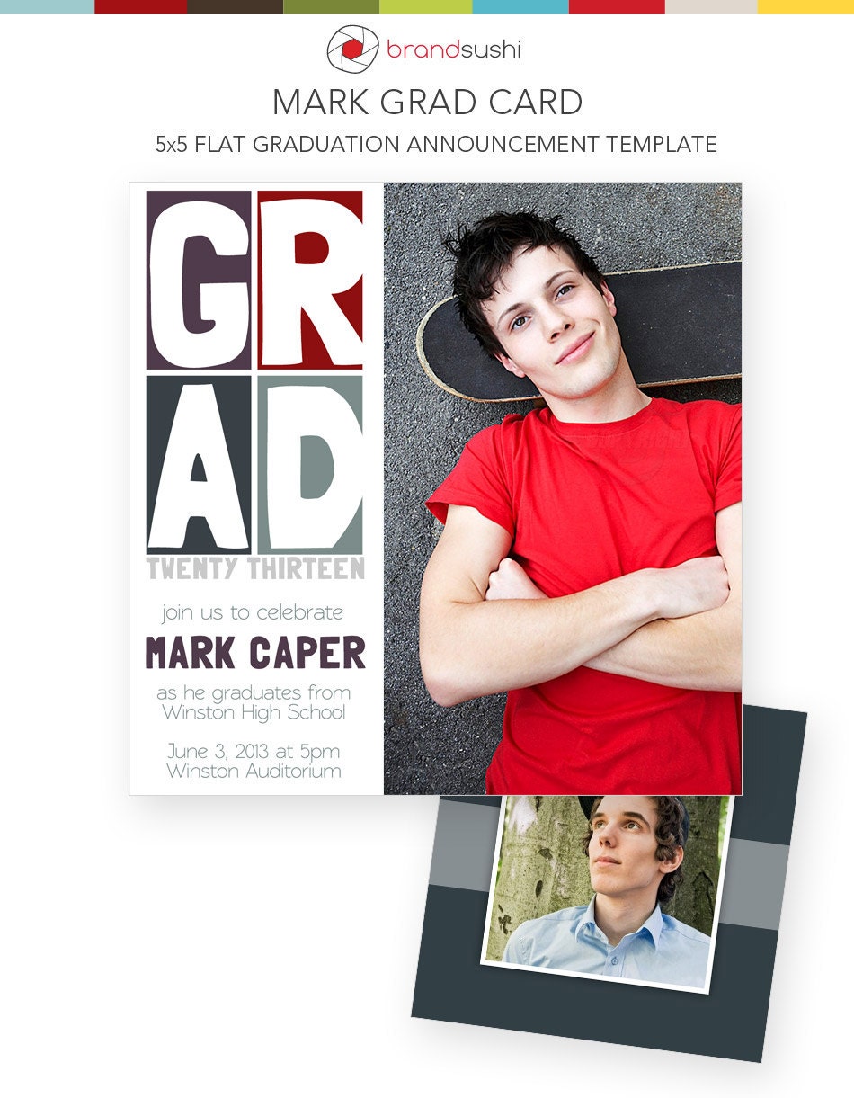 INSTANT DOWNLOAD - MARK 2013 Graduation Announcement - 5x5 Photoshop Card Template for Photographers