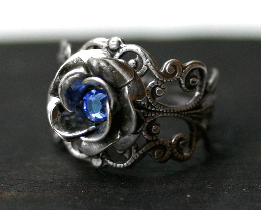 Sapphire Blue Rose Ring