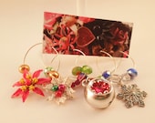 Red and White Christmas Wine Glass Charms Set of 4