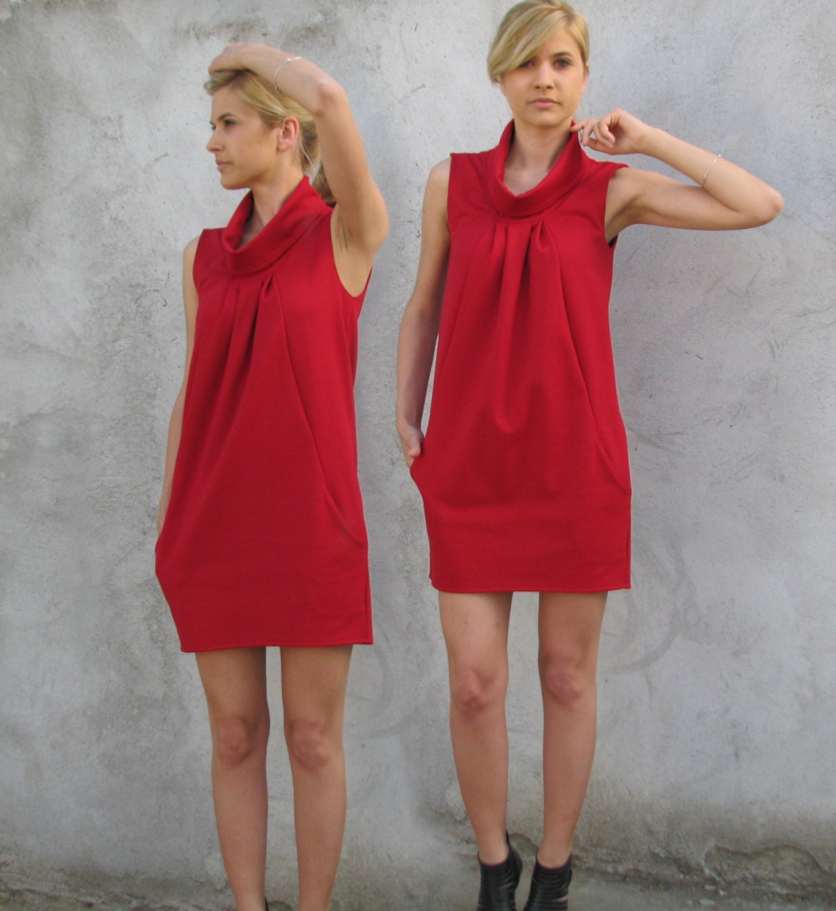 Women  cotton jersey  red dress-tunic