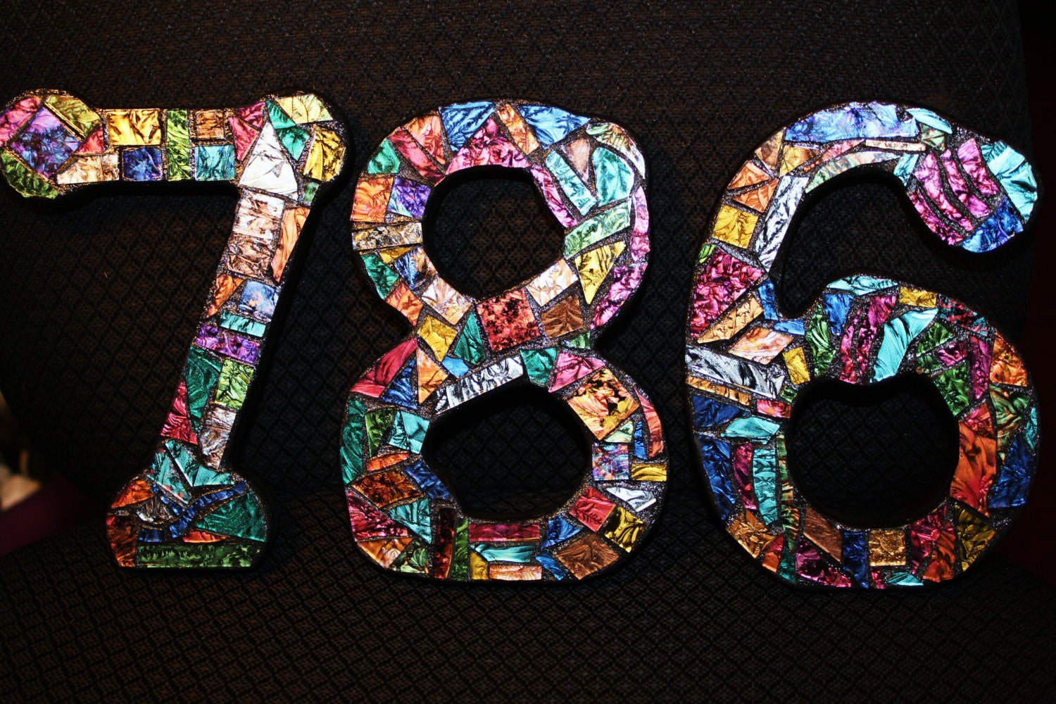 Custom Made Stained Glass Mosaic House Numbers - Multi-Colored Van Gogh Glass