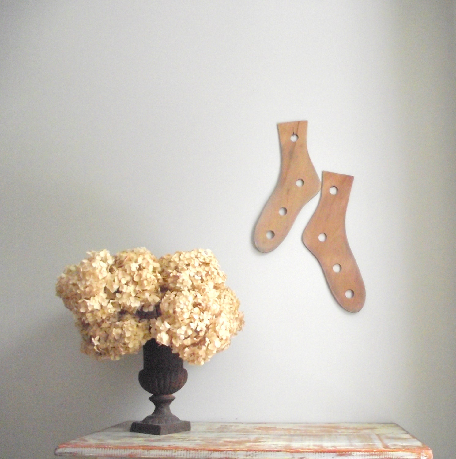 Vintage Wood Sock Stretchers Dryers Matching Pair Victorian Cottage Chic Laundry Room Decor
