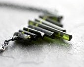 Raw Forest Green Tourmaline Point Necklace, Simple, Minimalist Pine Green Rough Crystal Stone Sterling Silver Necklace - Emerald City