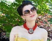 80s - summer safari - red cord multi strand necklace with zebra detail