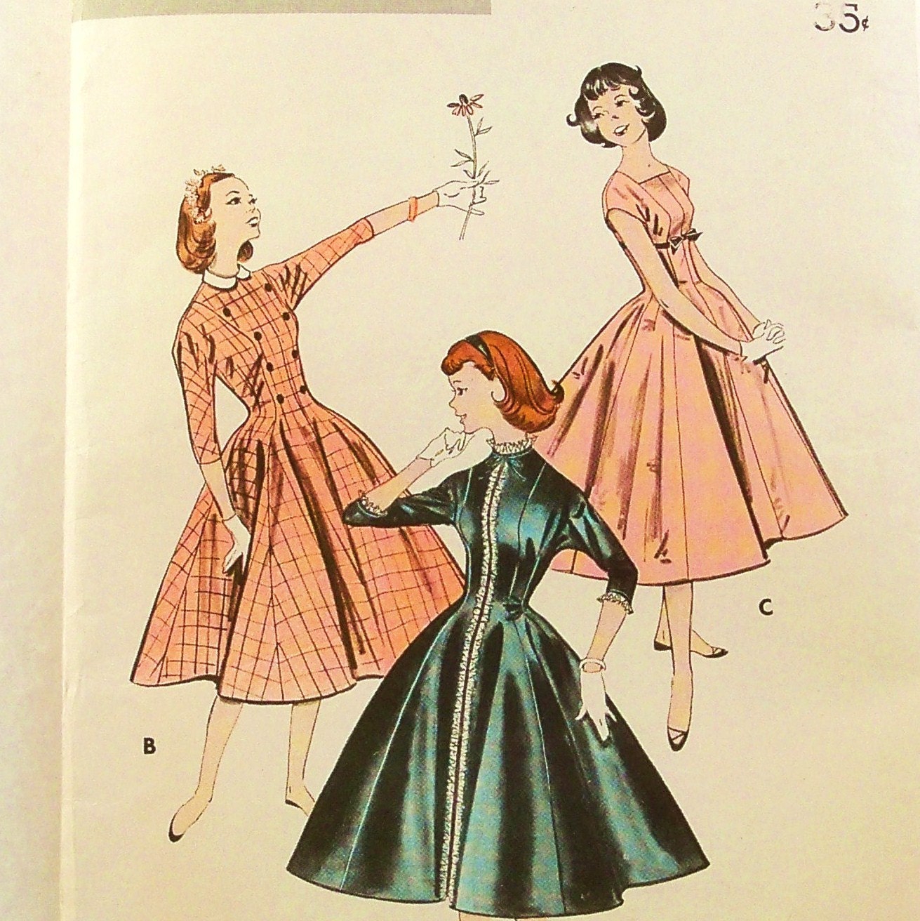 Vintage 1950s Teen Party Dress Pattern Uncut Size 12 Bust 31 Butterick 8279
