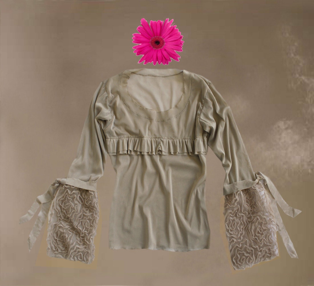 Womens top tan mushroom long sleeve layering mesh by tratgirl