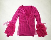 Womens top pink keyhole long sleeve bell mushroom  by tratgirl