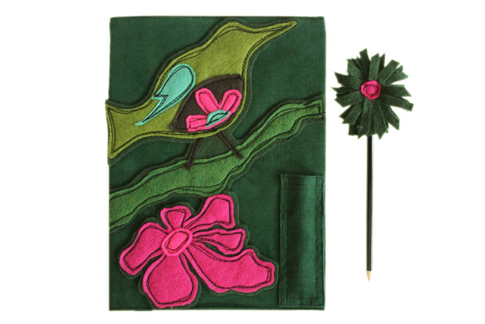 Journal book cover/ notebook hummingbird refillable by tratgirl