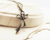 Ribbon Charm Necklace, antique bronze tone, vintage bow know ribbon,dainty and little, FREE SHIPPING