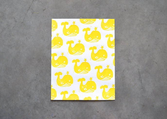 PRINT - Yellow Whales - Block Print