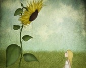 Amanda and the Sunflower - Illustration print (size 5" x 7")