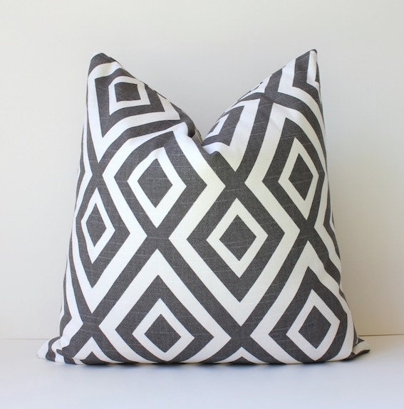 Charcoal Grey Geometric Designer Pillow Cover 18" White Modern accent cushion hollywood regency david hicks style neutral graphite