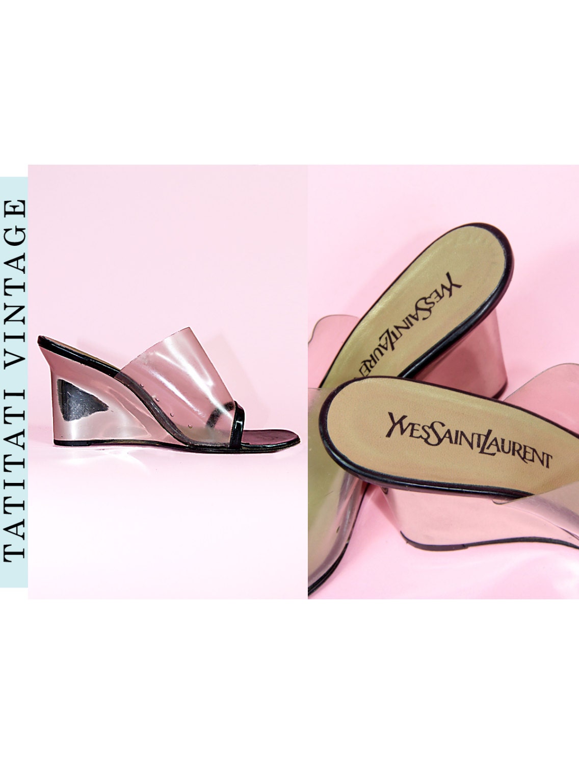 Vintage YVES SAINT LAURENT Sz 8 Shoes // Plastic Wedges - Vintage Clothing by TatiTati Vintage on Etsy