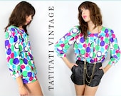 Vintage NINA RICCI Paris Multicolor SILK Blouse // Vintage Clothes by TatiTatiVintage on Etsy