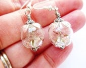 Real Dandelion Seed Glass Orb Earrings In Silver