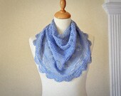 Knit Lace Shawl Sky Blue Semi Circle Handmade