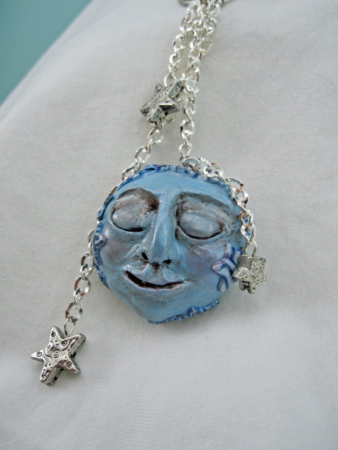 Necklace, Blue Moon OOAK Necklace, Blue Moon Wearable Art Necklace