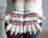 Unisex fingerless gloves, Handmade mittens in organic wool gloves, women knit gloves, men mitts, wrist warmer, winter gloves