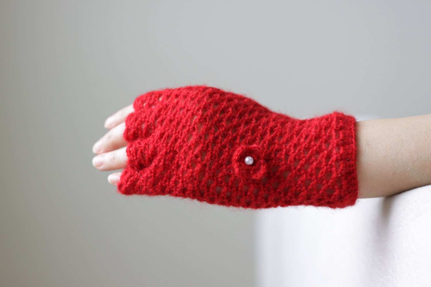 Red Fingerless gloves for women, hand Crochet Fingerless mittens